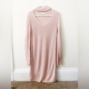 BP. Light Pink Knit Mock Neck Long Sleeve Sweater Dress